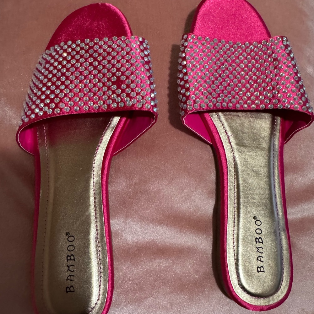 Bamboo Pink Rhinestone Slide Sandals